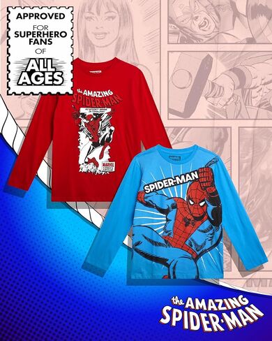 Marvel Spiderman Boys Graphic Tees - 2 Pack The Amazing Spider-Man & Friends Short Sleeve and Long Sleeve Boys Shirts (2T-16) in Saudi Arabia