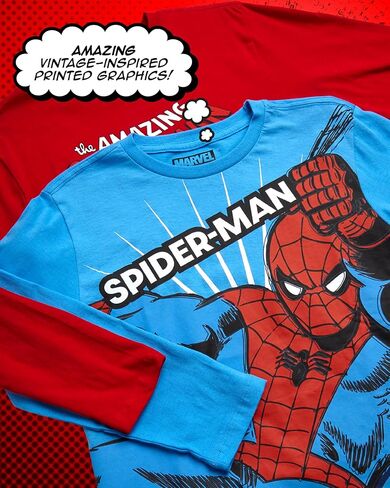 Marvel Spiderman Boys Graphic Tees - 2 Pack The Amazing Spider-Man & Friends Short Sleeve and Long Sleeve Boys Shirts (2T-16) in Saudi Arabia