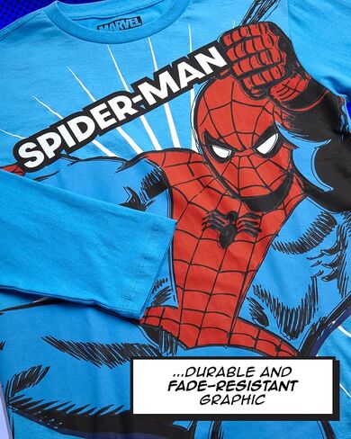 Marvel Spiderman Boys Graphic Tees - 2 Pack The Amazing Spider-Man & Friends Short Sleeve and Long Sleeve Boys Shirts (2T-16) in Saudi Arabia