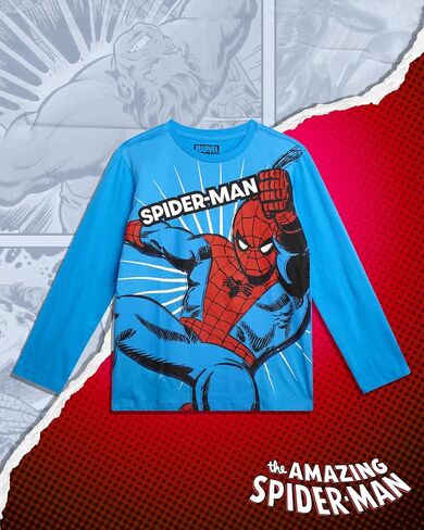 Marvel Spiderman Boys Graphic Tees - 2 Pack The Amazing Spider-Man & Friends Short Sleeve and Long Sleeve Boys Shirts (2T-16) in Saudi Arabia