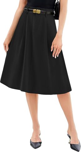 Casly Lamiit Women's Midi Skirt High Waist A Line Pleated Flare Business Casual Skirts with Pockets for Office Dating in Saudi Arabia