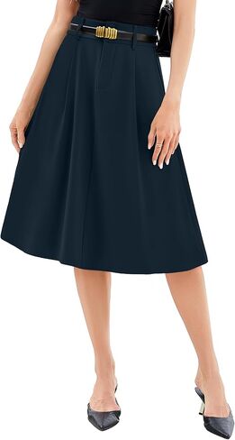 Casly Lamiit Women's Midi Skirt High Waist A Line Pleated Flare Business Casual Skirts with Pockets for Office Dating in Saudi Arabia