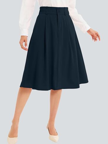 Casly Lamiit Women's Midi Skirt High Waist A Line Pleated Flare Business Casual Skirts with Pockets for Office Dating in Saudi Arabia