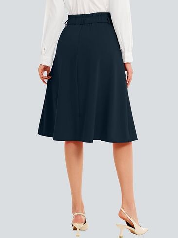 Casly Lamiit Women's Midi Skirt High Waist A Line Pleated Flare Business Casual Skirts with Pockets for Office Dating in Saudi Arabia