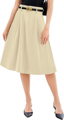 Casly Lamiit Women's Midi Skirt High Waist A Line Pleated Flare Business Casual Skirts with Pockets for Office Dating in Saudi Arabia