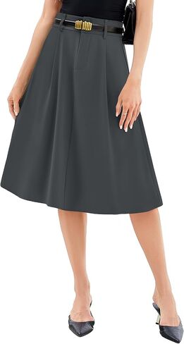 Casly Lamiit Women's Midi Skirt High Waist A Line Pleated Flare Business Casual Skirts with Pockets for Office Dating in Saudi Arabia