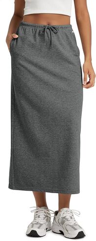 ODODOS Women's Back Split Midi Skirt - Cotton French Terry Drawstring Tie High Waist Casual Long Pencil Skirts with Pockets in Saudi Arabia