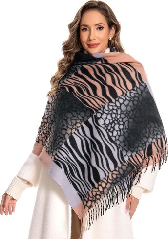 Leopard Scarf Women Chunky Scarves Winter Warm Thick Oversized Blanket Long Faux Cashmere Fringe Pashmina Shawl Wraps in Saudi Arabia