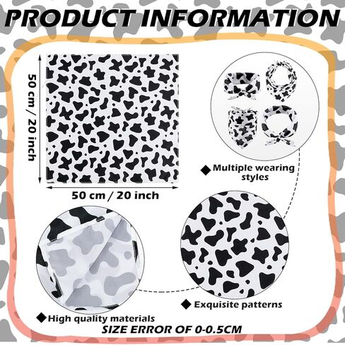 Toulite 24 Pcs Cow Print Bandanas Bulk Animal Print Bandanas for Men Women Cowboy Pet Halloween Party Favor, 20 x 20 Inch in Saudi Arabia
