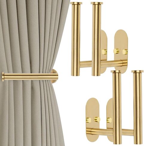 Yagoo 4 Pcs Adhesive Curtain Holdbacks，Screw-in Curtain Tie Backs Curtain Holders Tiebacks Curtain Hooks for Wall Mounted Curtain Pull Backs for Home Decor Drapes (4, Gold) in Saudi Arabia
