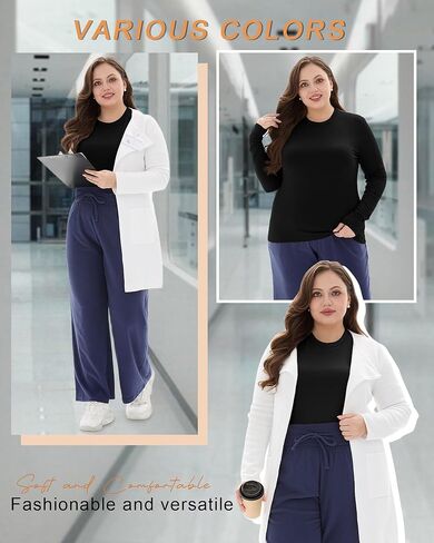 4 قطع من القمصان النسائية ذات المقاسات الكبيرة وأكمام طويلة ورقبة دائرية وطبقات أساسية مناسبة للممرضات in Kuwait
