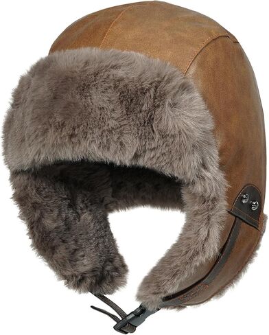 Croogo Eskimo Hat Russian Ushanka Cossack Trooper Hat Leather Trapper Aviator Hats Fur Lined Earflap Winter Cap Snow Ski Hats in Kuwait