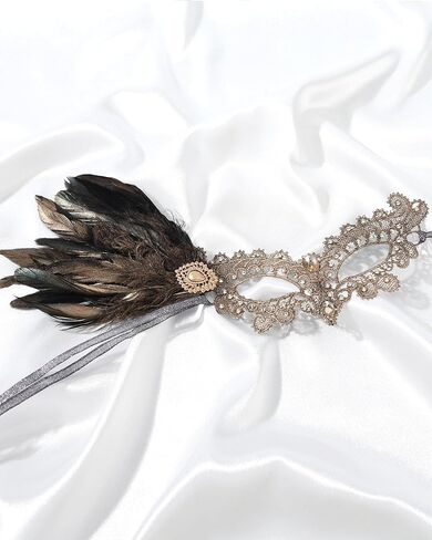 Halloween Feather Masquerade Masks - 1920s 50s Antique Lace Venetian Mask for Women Renaissance Cosplay Party in Saudi Arabia