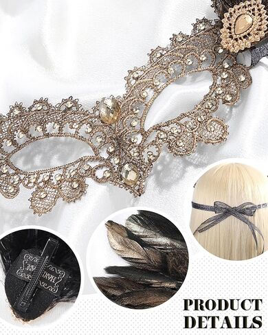 Halloween Feather Masquerade Masks - 1920s 50s Antique Lace Venetian Mask for Women Renaissance Cosplay Party in Saudi Arabia