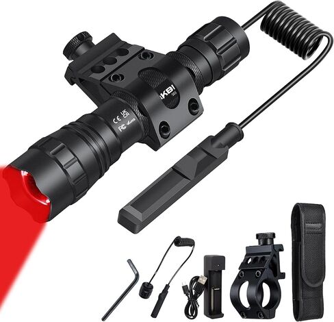 DARKBEAM Red Light Flashlight Tactical LED USB Rechargeable Zoom Flood/Spot Light Kit, Portable Mini Redlight for Night Hunting, Observation, Fishing, Astronomy, Stargazin, Rescue, with Clip in Saudi Arabia