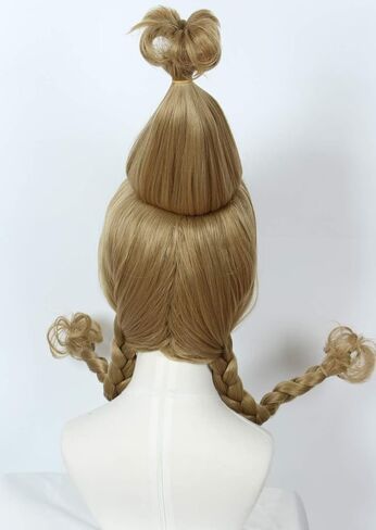 مجموعة My Cosplay Wigs Cindy Lou Who شعر مستعار وعباءة حمراء - زي عيد الميلاد مع شعر مستعار مجدول وقوس أحمر ورأس سانتا لحفلات العطلات والحفلات التنكرية in Kuwait