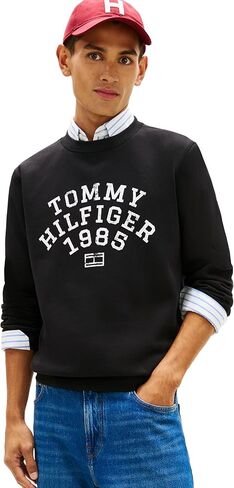 سويت شيرت رجالي من Tommy Hilfiger مصنوع من القطن متوسط ​​الوزن بياقة دائرية مع شعار قوس مطبوع in Saudi Arabia