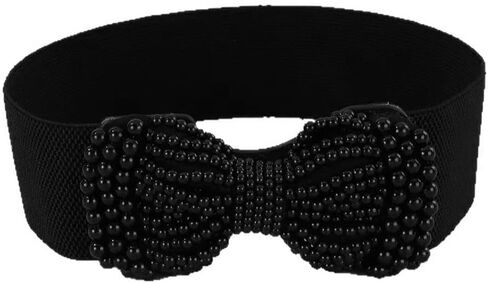 1pc Elegant Solid Elastic Waist Belt With Imitation Pearl Bow, Wide Classic Women's Dress Belt Suitable For Daily Wear And Parties in Saudi Arabia