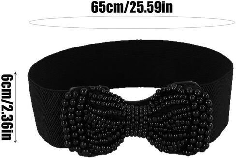 1pc Elegant Solid Elastic Waist Belt With Imitation Pearl Bow, Wide Classic Women's Dress Belt Suitable For Daily Wear And Parties in Saudi Arabia
