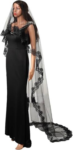 Acenail Black Lace Veil Brides Wedding Veils Long Cathedral Veil with Comb Mourning Funeral Corpse Halloween Costume Veils in Saudi Arabia