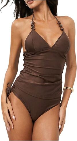 Floerns Women's Halter Tankini Swimsuit Ruched String Bathing Suit 2 Piece Swimsuit in Saudi Arabia