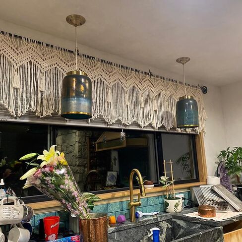 ستارة Macrame الستارة لنوافذ المطبخ 35.43x23.62 بوصة مزرعة بوهو ستائر لغرفة النوم نافذة الستارة غرفة المعيشة المطبخ الحمام شرابات Macramé ديكور الحائط in Saudi Arabia