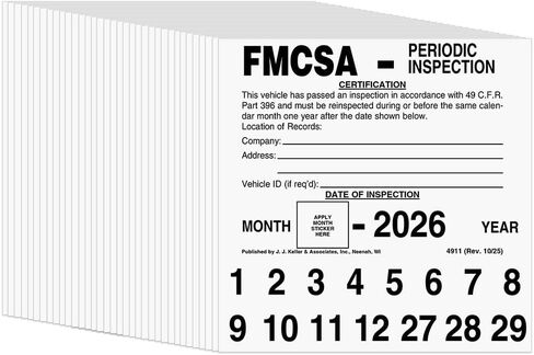 FMCSA Periodic Inspection Label 50-pk. - 5" x 5", Permanent Self Adhesive Vinyl - Meet DOT AVIR 49 CFR Part 396 Requirements - J. J. Keller & Associates in Kuwait