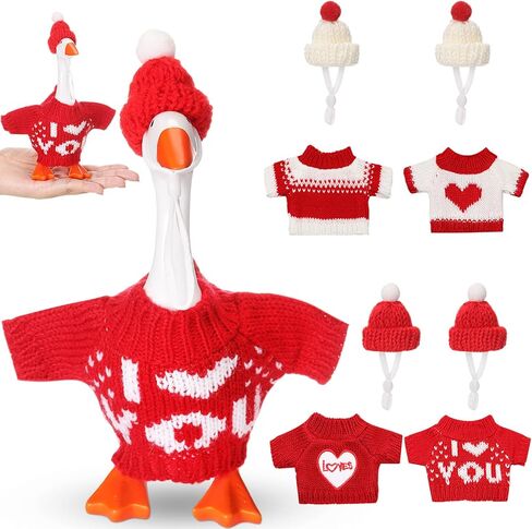 4 Set Valentine's 7 Inch Mini Desk Goose Outfits Magnetic Silly Goose Statue Romantic Valentine Knitted Costume for Magnetic Duck Statue Table Desk Key Holder Decor in Saudi Arabia