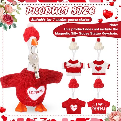 4 Set Valentine's 7 Inch Mini Desk Goose Outfits Magnetic Silly Goose Statue Romantic Valentine Knitted Costume for Magnetic Duck Statue Table Desk Key Holder Decor in Saudi Arabia