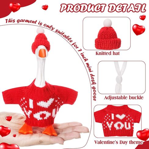 4 Set Valentine's 7 Inch Mini Desk Goose Outfits Magnetic Silly Goose Statue Romantic Valentine Knitted Costume for Magnetic Duck Statue Table Desk Key Holder Decor in Saudi Arabia