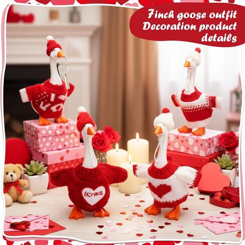 4 Set Valentine's 7 Inch Mini Desk Goose Outfits Magnetic Silly Goose Statue Romantic Valentine Knitted Costume for Magnetic Duck Statue Table Desk Key Holder Decor in Saudi Arabia