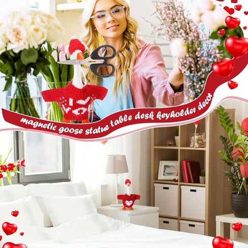 4 Set Valentine's 7 Inch Mini Desk Goose Outfits Magnetic Silly Goose Statue Romantic Valentine Knitted Costume for Magnetic Duck Statue Table Desk Key Holder Decor in Saudi Arabia