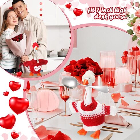 4 Set Valentine's 7 Inch Mini Desk Goose Outfits Magnetic Silly Goose Statue Romantic Valentine Knitted Costume for Magnetic Duck Statue Table Desk Key Holder Decor in Saudi Arabia