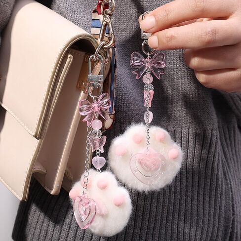 Kawaii Plush Cat Paw Pendant Key Ring Backpack Car Keys Decor Soft Rabbit Keychains Fashion Accessories Gifts for Women in Saudi Arabia