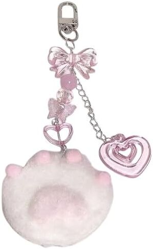 Kawaii Plush Cat Paw Pendant Key Ring Backpack Car Keys Decor Soft Rabbit Keychains Fashion Accessories Gifts for Women in Saudi Arabia