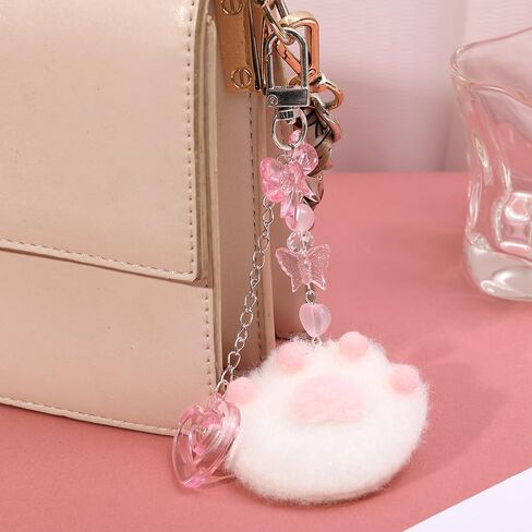Kawaii Plush Cat Paw Pendant Key Ring Backpack Car Keys Decor Soft Rabbit Keychains Fashion Accessories Gifts for Women in Saudi Arabia