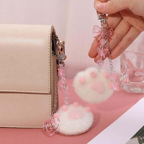 Kawaii Plush Cat Paw Pendant Key Ring Backpack Car Keys Decor Soft Rabbit Keychains Fashion Accessories Gifts for Women in Saudi Arabia
