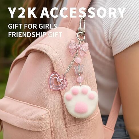 Kawaii Plush Cat Paw Pendant Key Ring Backpack Car Keys Decor Soft Rabbit Keychains Fashion Accessories Gifts for Women in Saudi Arabia
