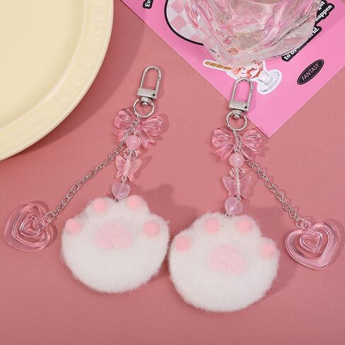 Kawaii Plush Cat Paw Pendant Key Ring Backpack Car Keys Decor Soft Rabbit Keychains Fashion Accessories Gifts for Women in Saudi Arabia