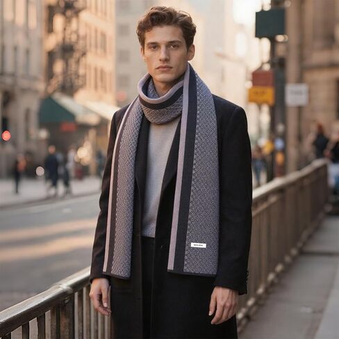 وشاح صوف ميرينو من BISON DENIM للرجال - أوشحة شتوية دافئة للغاية، خفيفة الوزن من الكشمير مع صندوق هدايا in Kuwait
