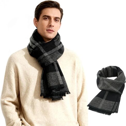 American Trends Mens Scarf Plain Solid Color Winter Scarf for Men Unisex Tassel Warm Soft Scarfs in Saudi Arabia