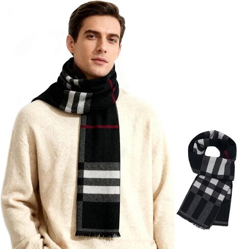 American Trends Mens Scarf Plain Solid Color Winter Scarf for Men Unisex Tassel Warm Soft Scarfs in Saudi Arabia
