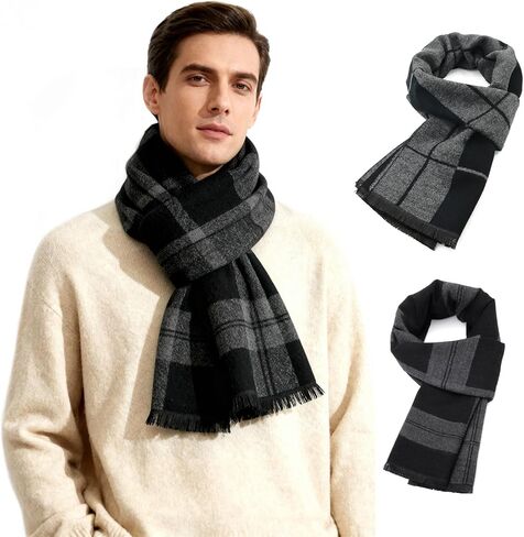 American Trends Mens Scarf Plain Solid Color Winter Scarf for Men Unisex Tassel Warm Soft Scarfs in Saudi Arabia
