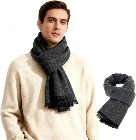 American Trends Mens Scarf Plain Solid Color Winter Scarf for Men Unisex Tassel Warm Soft Scarfs in Saudi Arabia