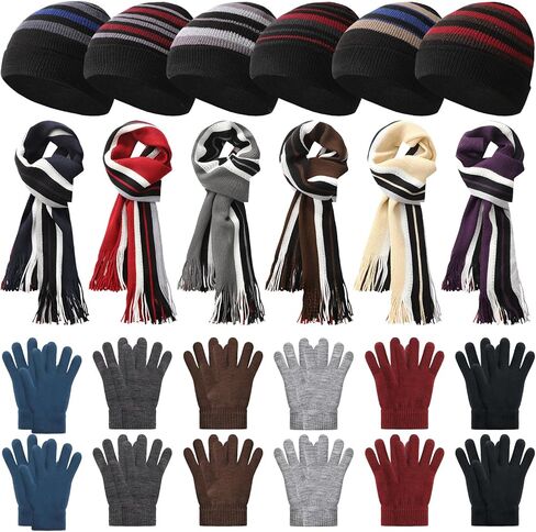 Winter Gloves Hats Scarves Set Homeless Supplies Bulk Knit Striped Beanie Soft Scarf Winter Gift for Men Women in Saudi Arabia