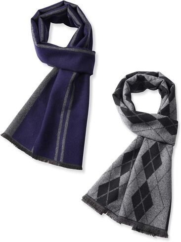 2 Pcs Men's Warm Winter Scarf Men's Long Soft Scarves Mens Plaid Tassel Scarf for Christmas Winter Gift Soft in Saudi Arabia