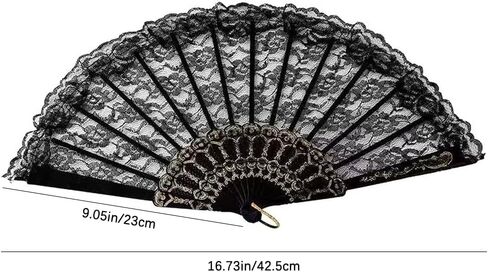 Elegant Black Lace Decorative Folding Fan with Golden Accents - Traditional Chinese Style Hand Fan for Weddings, Dance Performances and Cultural Displays in Saudi Arabia