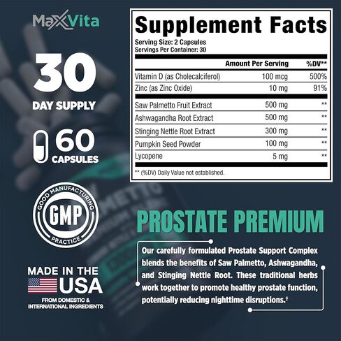 Prostate Premium - Saw Palmetto for Men, Stinging Nettle, Ashwagandha, Lycopene, Bladder & Urinary Relief, Prostate Supplement for Men, 60ct in Saudi Arabia
