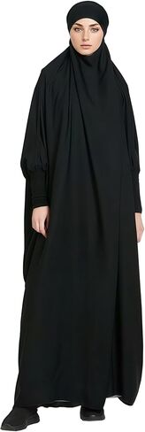 عباية صلاة مسلمة فستان تركي مع حجاب إسلامي كبير قفطان ساتان بلون سادة in Kuwait