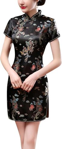 Women's Chinese Cheongsam, Cheongsam Qipao Dress Short Sleeve Slim Bodycon Tradtional Dress in Saudi Arabia